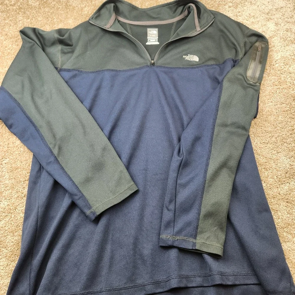 The North Face Flight Series Mens XL Quarter Zip Pullover Blue Gray Waffle Knit